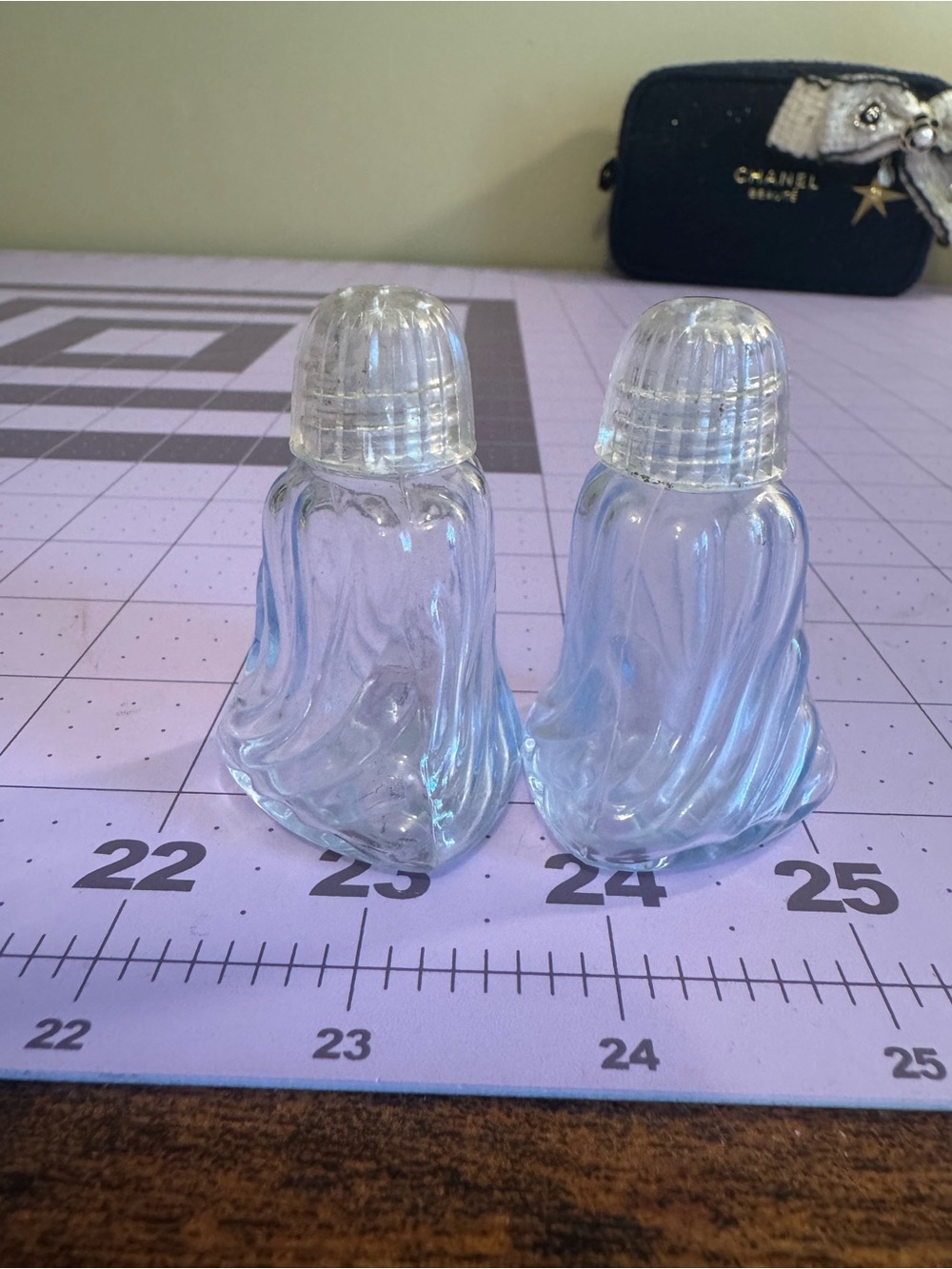 Vintage Cambridge Caprice Moonlight Glass Salt and Pepper Shakers - Swirl Design